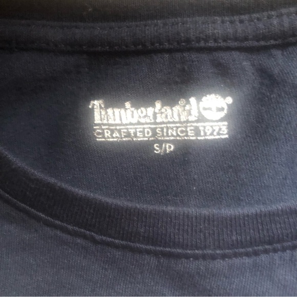 ❤️Timberland T-shirt Men’s Logo Navy/Grey and Brown Size S/P - Picture 3 of 5